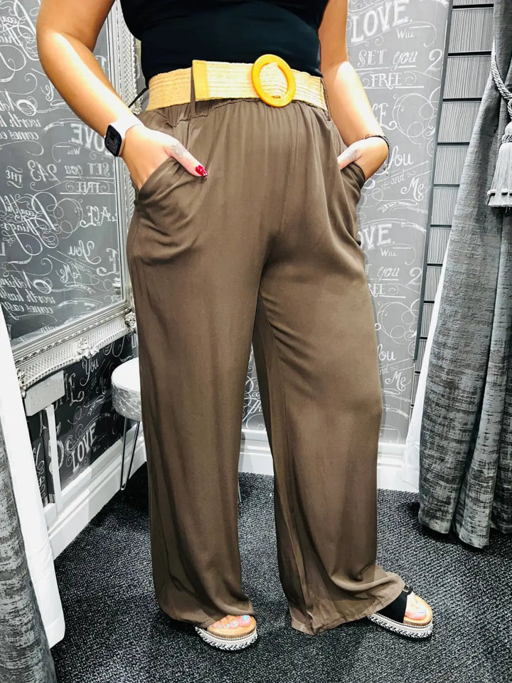 Caprice Soft Feel Wide Leg Trousers CHOCOLATE