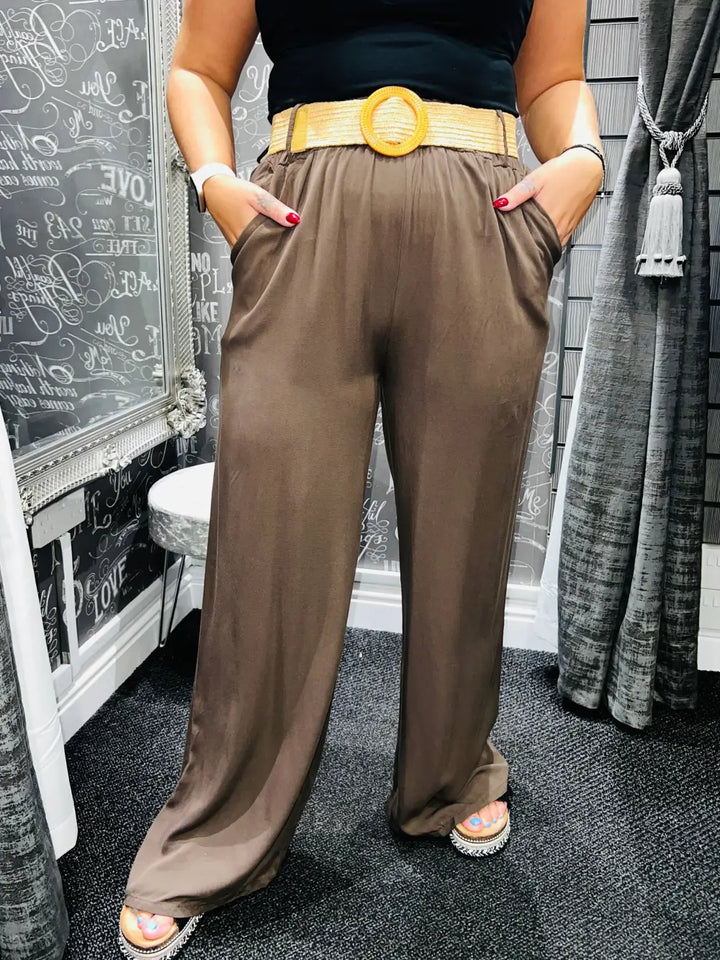 Caprice Soft Feel Wide Leg Trousers CHOCOLATE