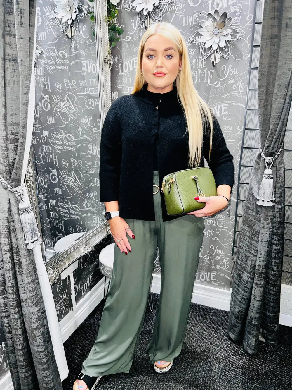 Caprice Soft Feel Wide Leg Trousers KHAKI