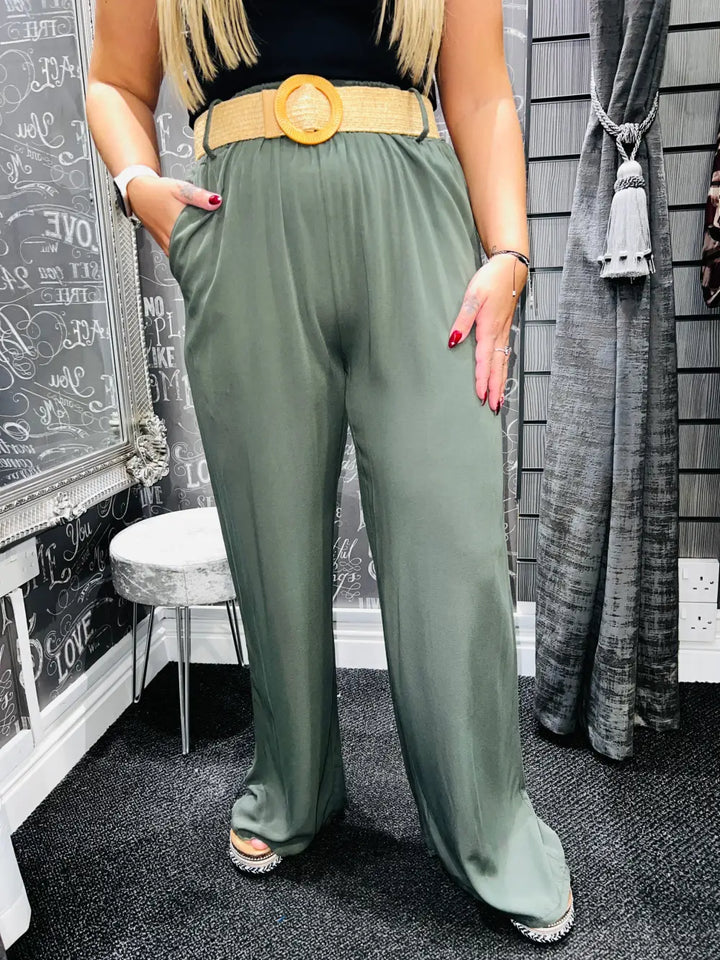 Caprice Soft Feel Wide Leg Trousers KHAKI