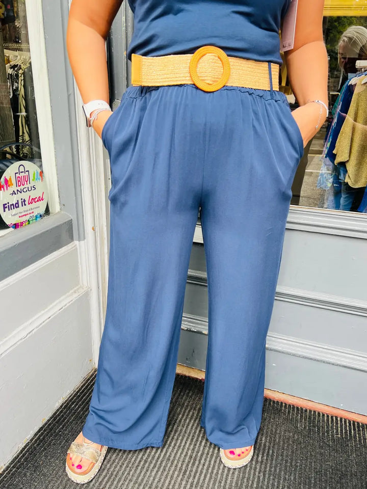 Caprice Soft Feel Wide Leg Trousers NAVY