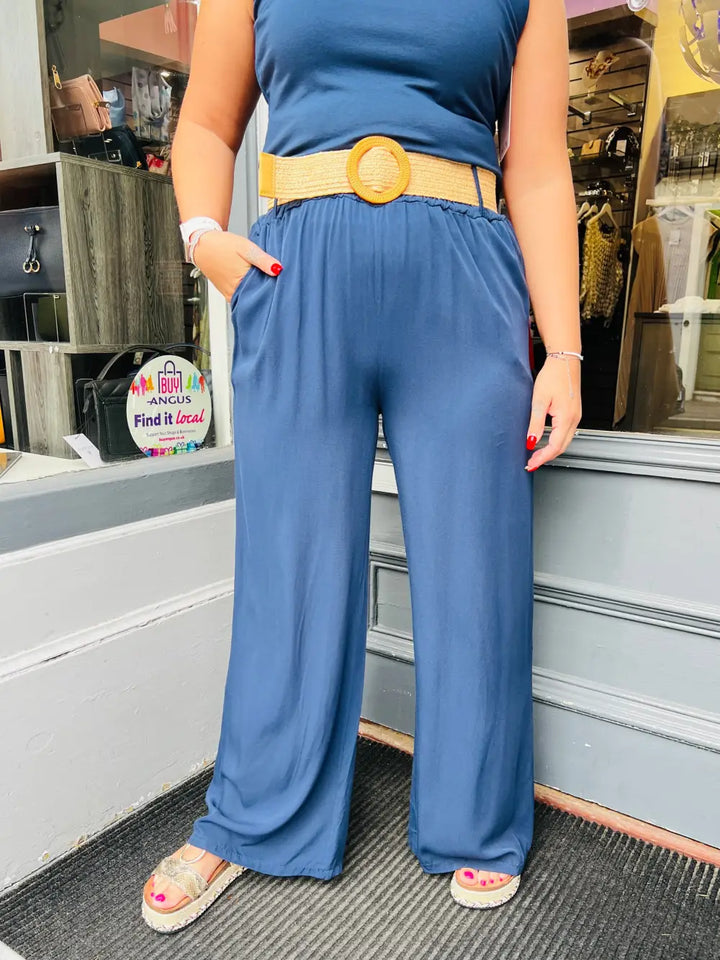 Caprice Soft Feel Wide Leg Trousers NAVY