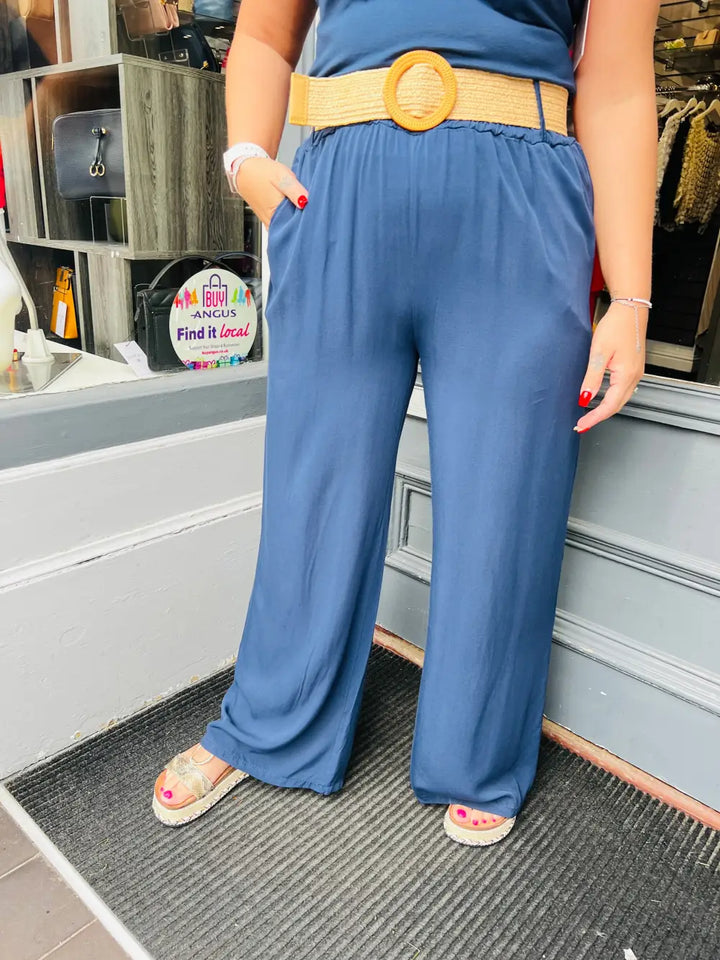 Caprice Soft Feel Wide Leg Trousers NAVY