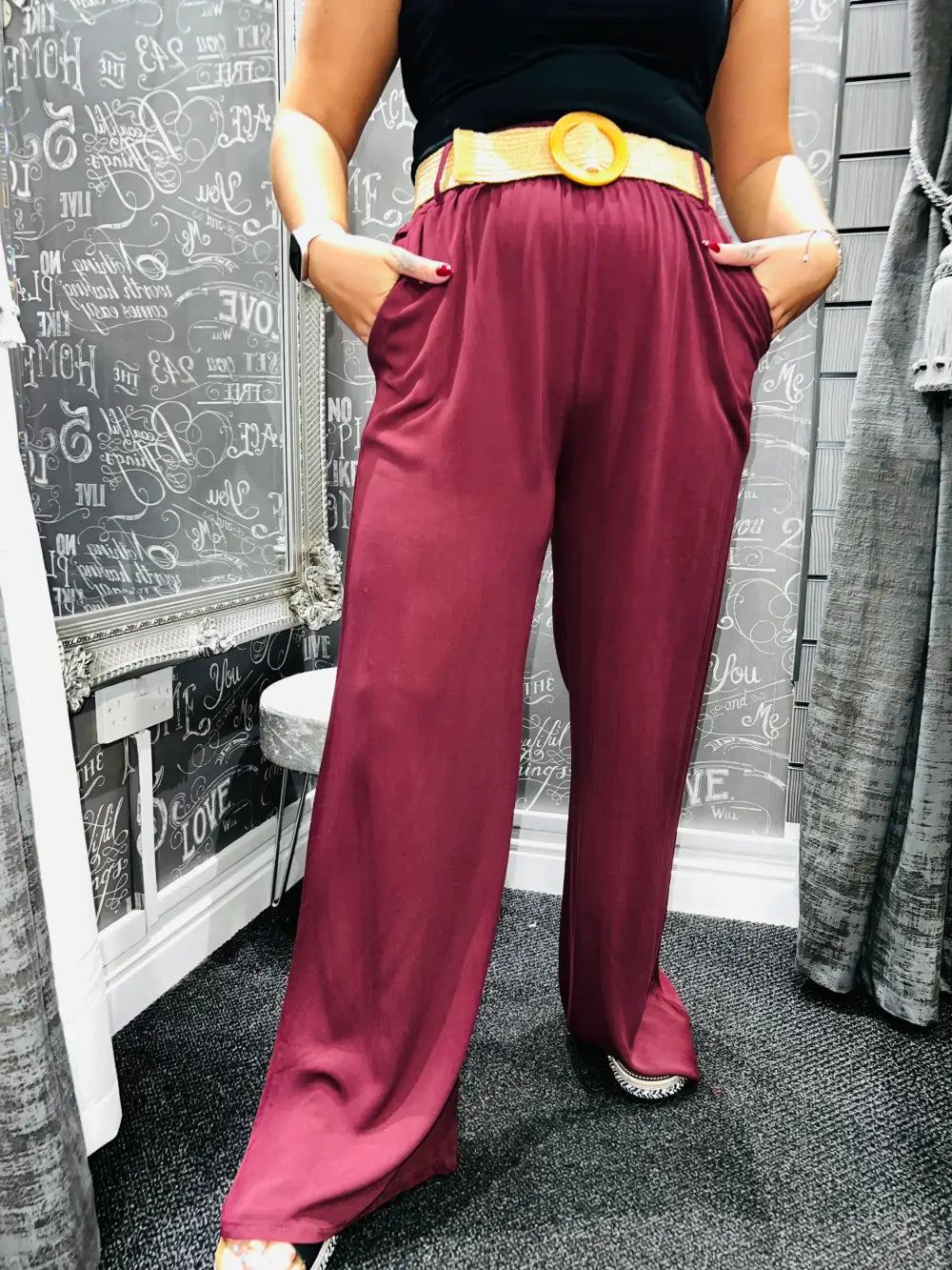 Caprice Soft Feel Wide Leg Trousers WINE