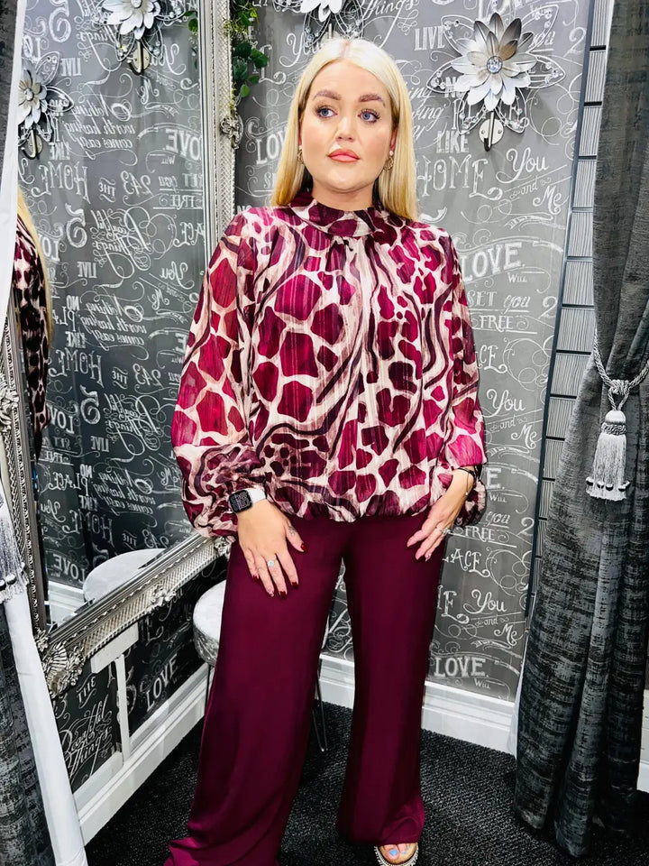 Caprice Soft Feel Wide Leg Trousers WINE