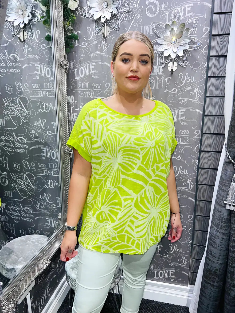 Casey Patterned Top LIME - Tops