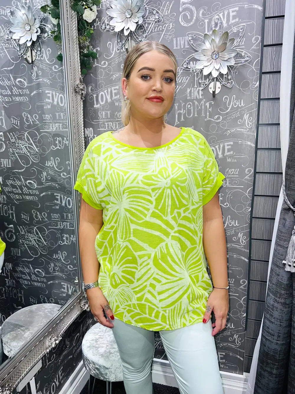 Casey Patterned Top LIME - Tops