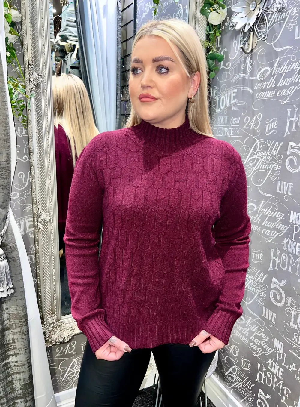 Cassie Textured Jumper WINE - Knitwear