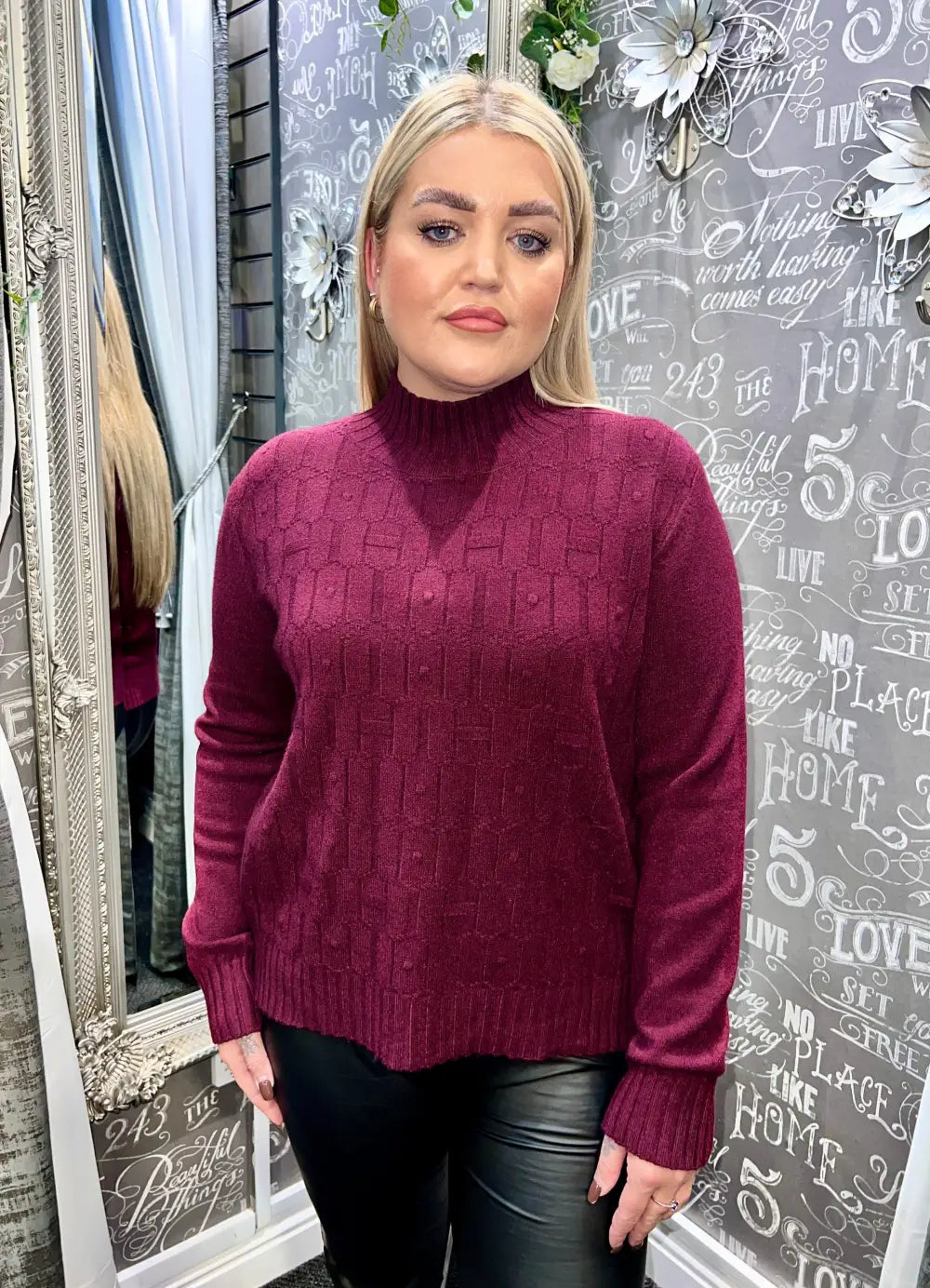 Cassie Textured Jumper WINE - Knitwear