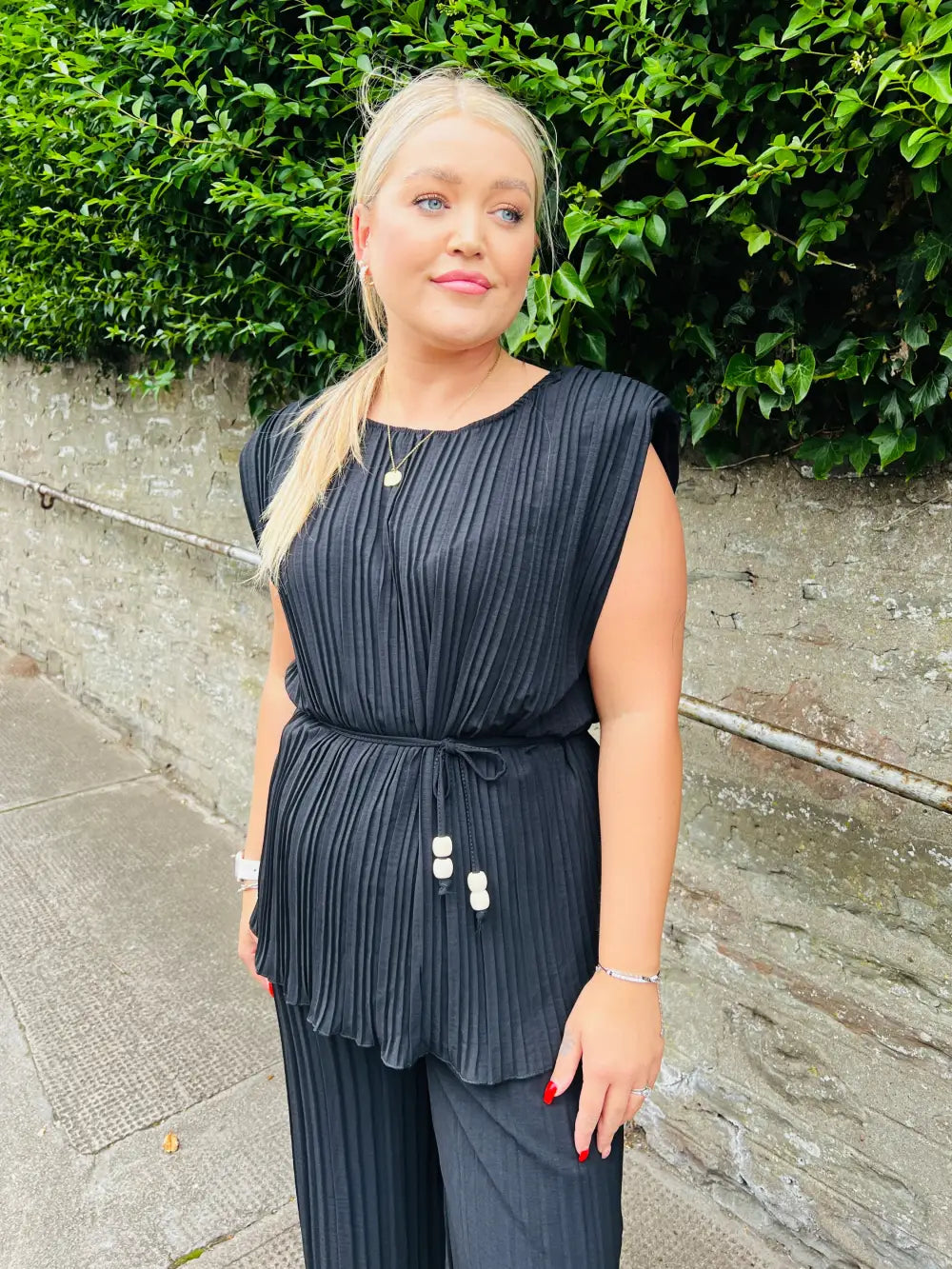 Catalina Pleated Tunic Top BLACK - Tops