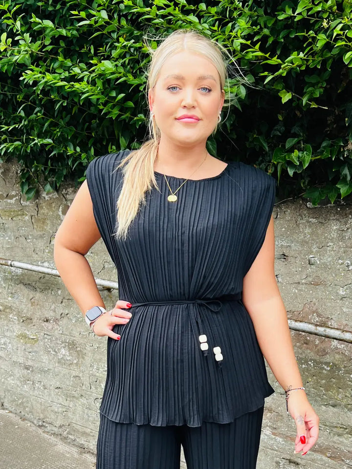 Catalina Pleated Tunic Top BLACK - Tops