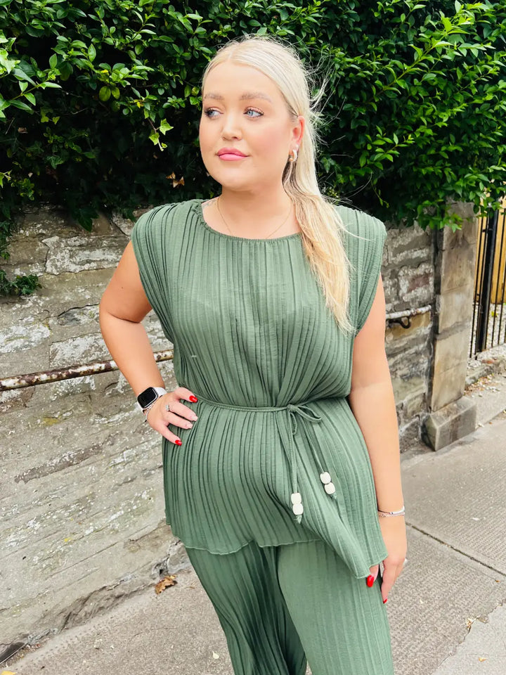 Catalina Pleated Tunic Top KHAKI - Tops