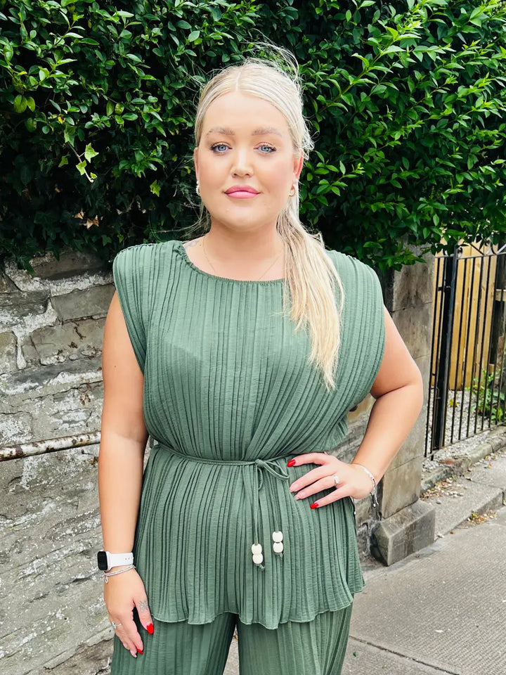 Catalina Pleated Tunic Top KHAKI - Tops