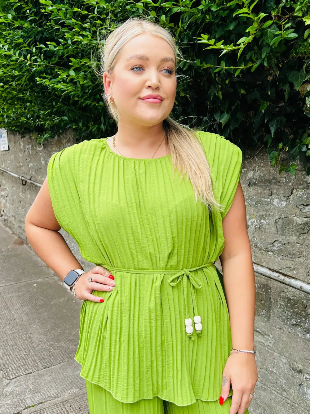 Catalina Pleated Tunic Top LIME - Tops