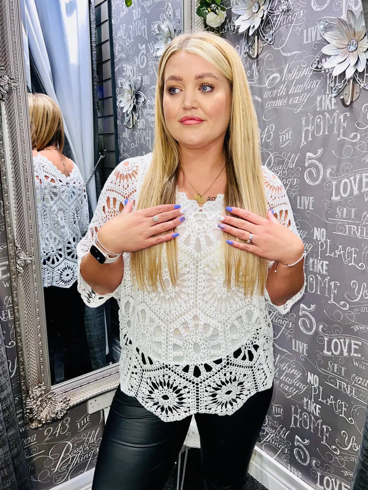 Charlene V-Neck Crochet and Vest WHITE