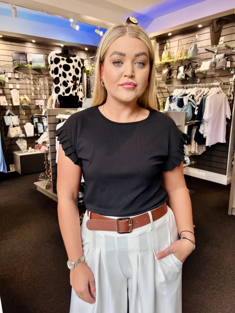 Chrissy Ribbed Top BLACK