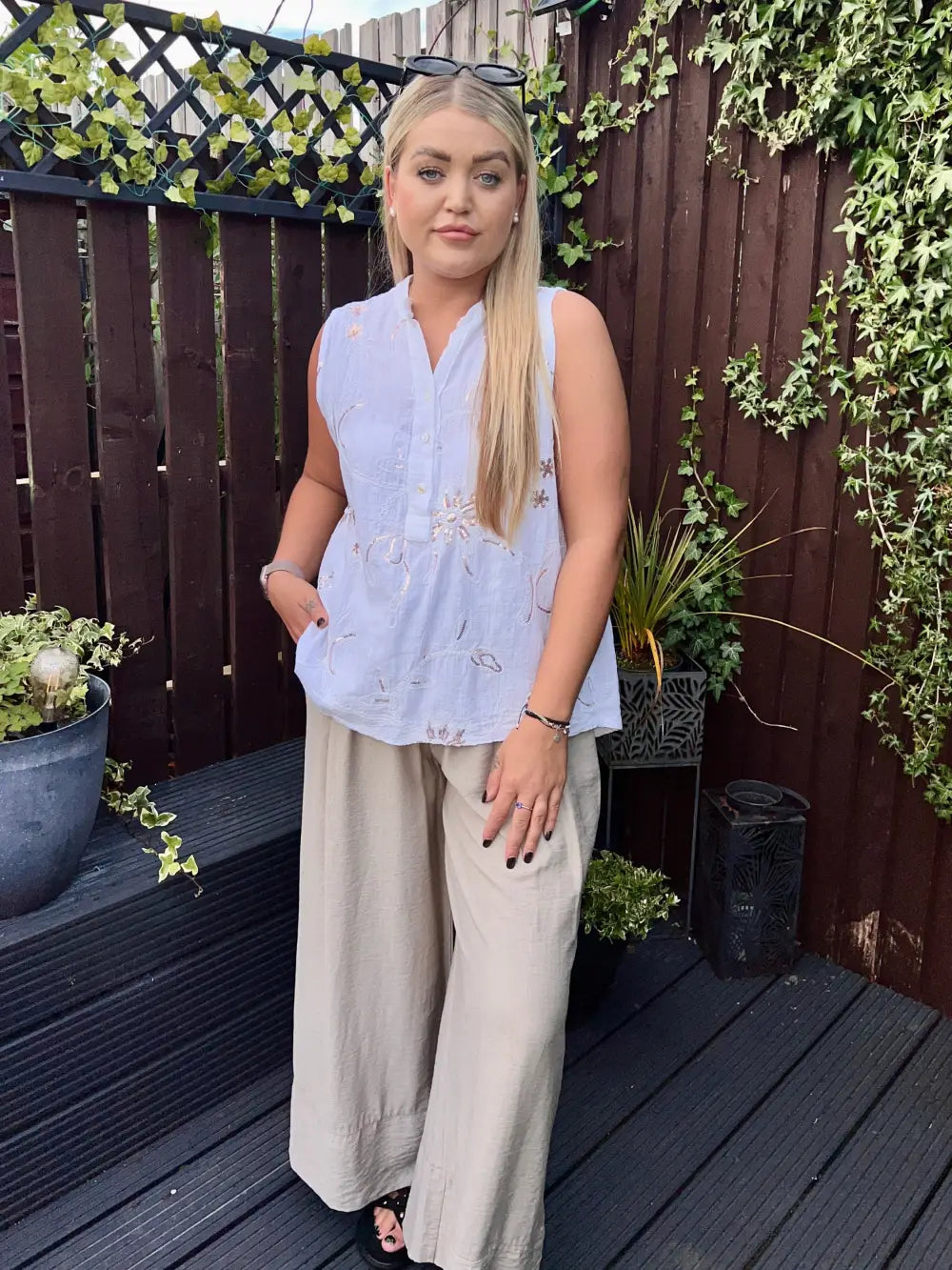 Clara Sequin Detail Vest Top WHITE
