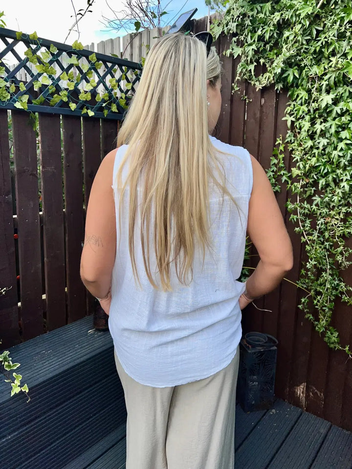 Clara Sequin Detail Vest Top WHITE