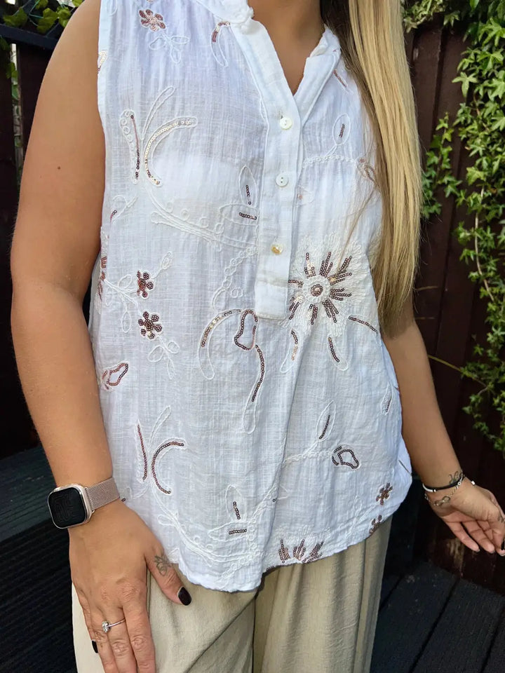 Clara Sequin Detail Vest Top WHITE