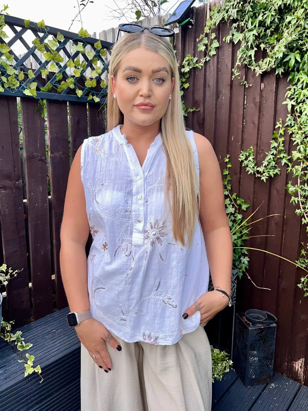 Clara Sequin Detail Vest Top WHITE