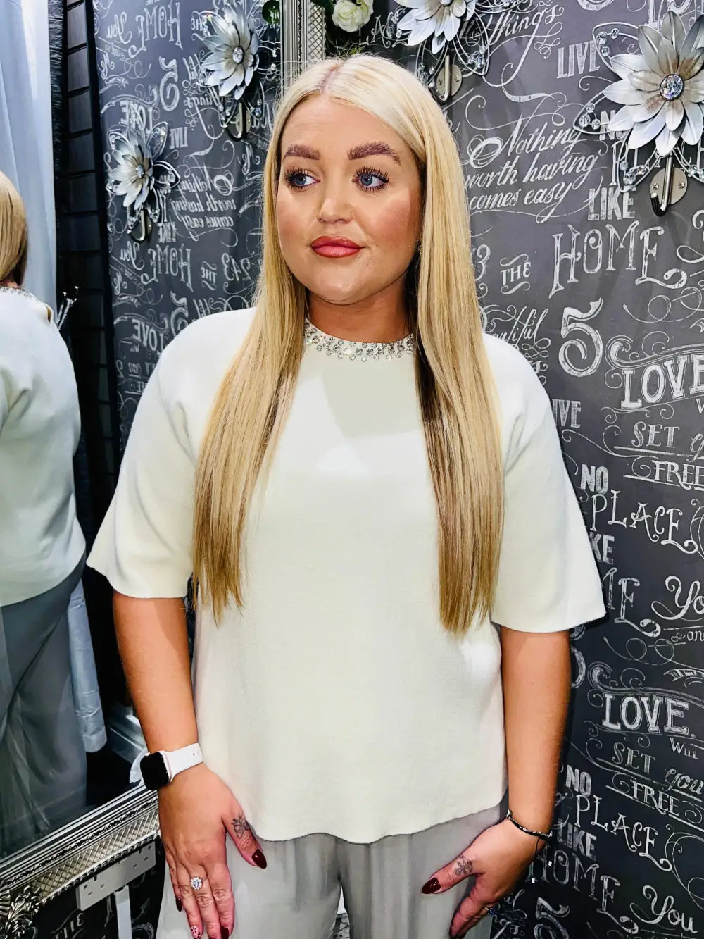 Cora Diamante Collar Jumper CREAM