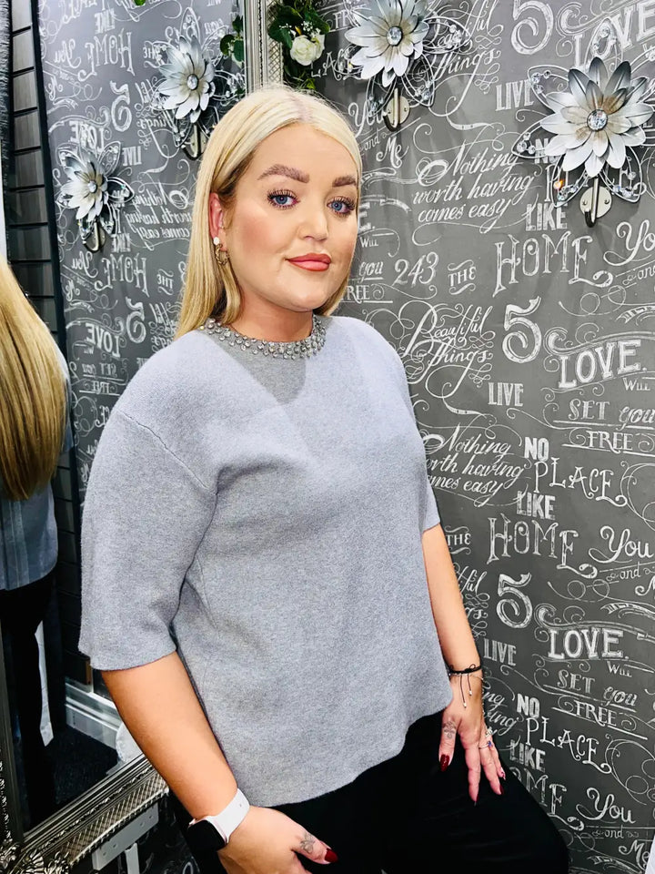 Cora Diamante Collar Jumper GREY
