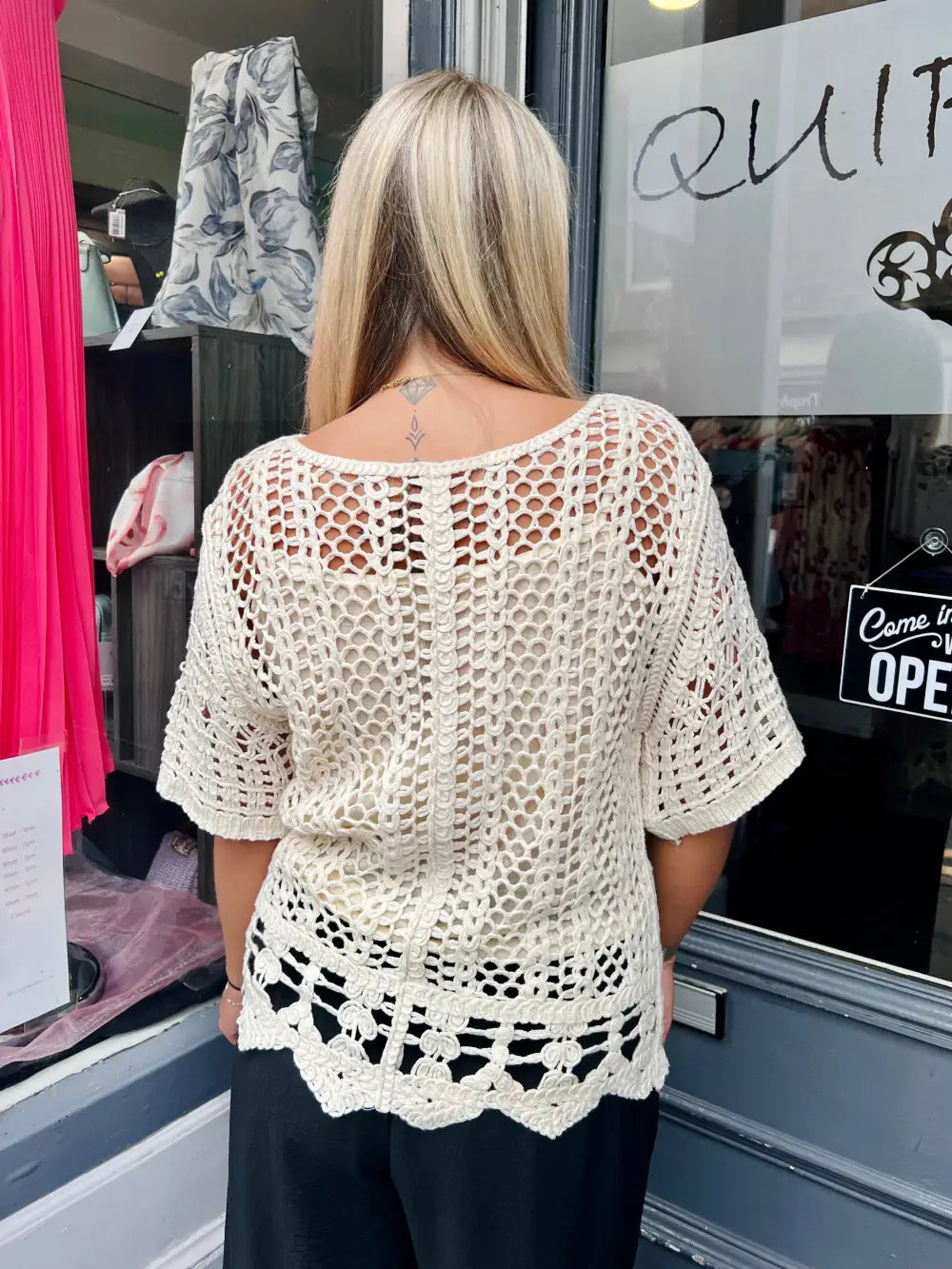 Cora Sequin Crochet Top BEIGE