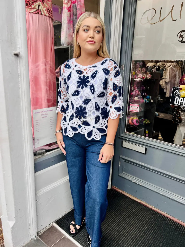 Courtney Flower Crochet NAVY