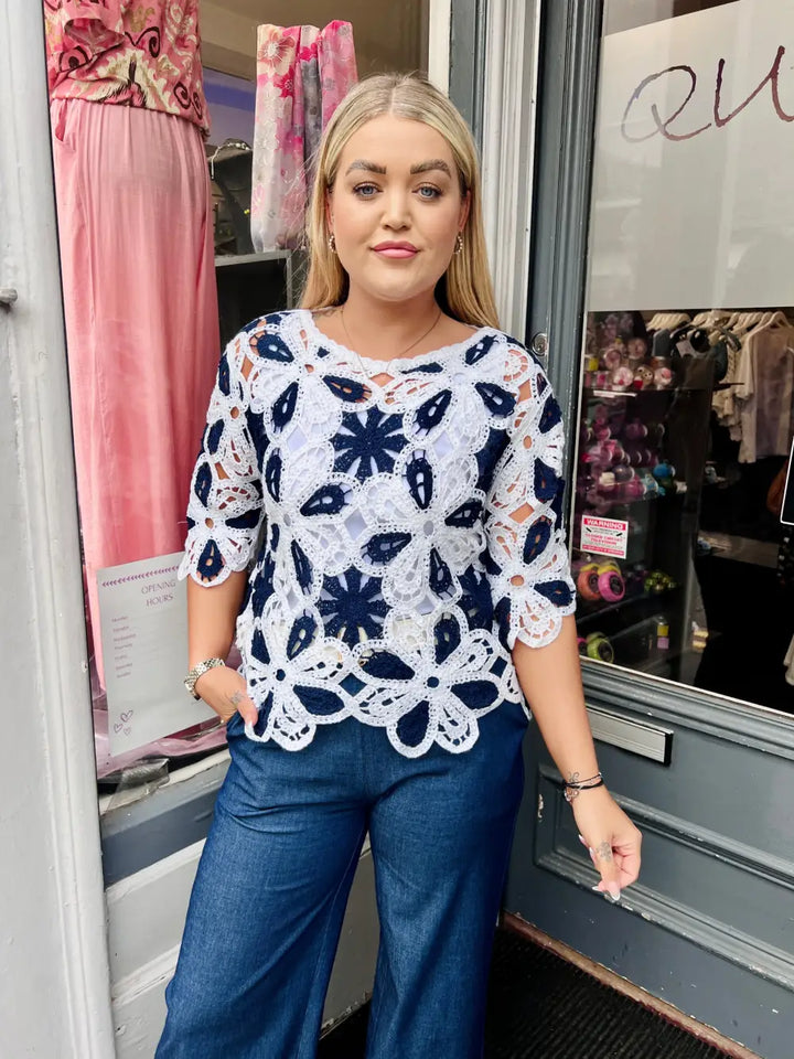 Courtney Flower Crochet NAVY