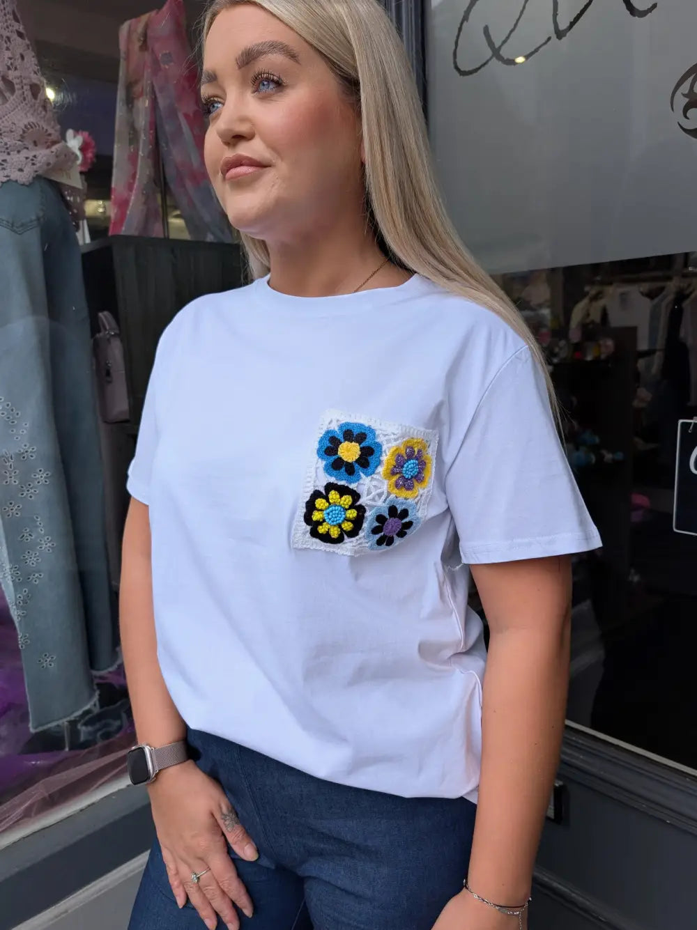 Crochet Pocket T-Shirt WHITE