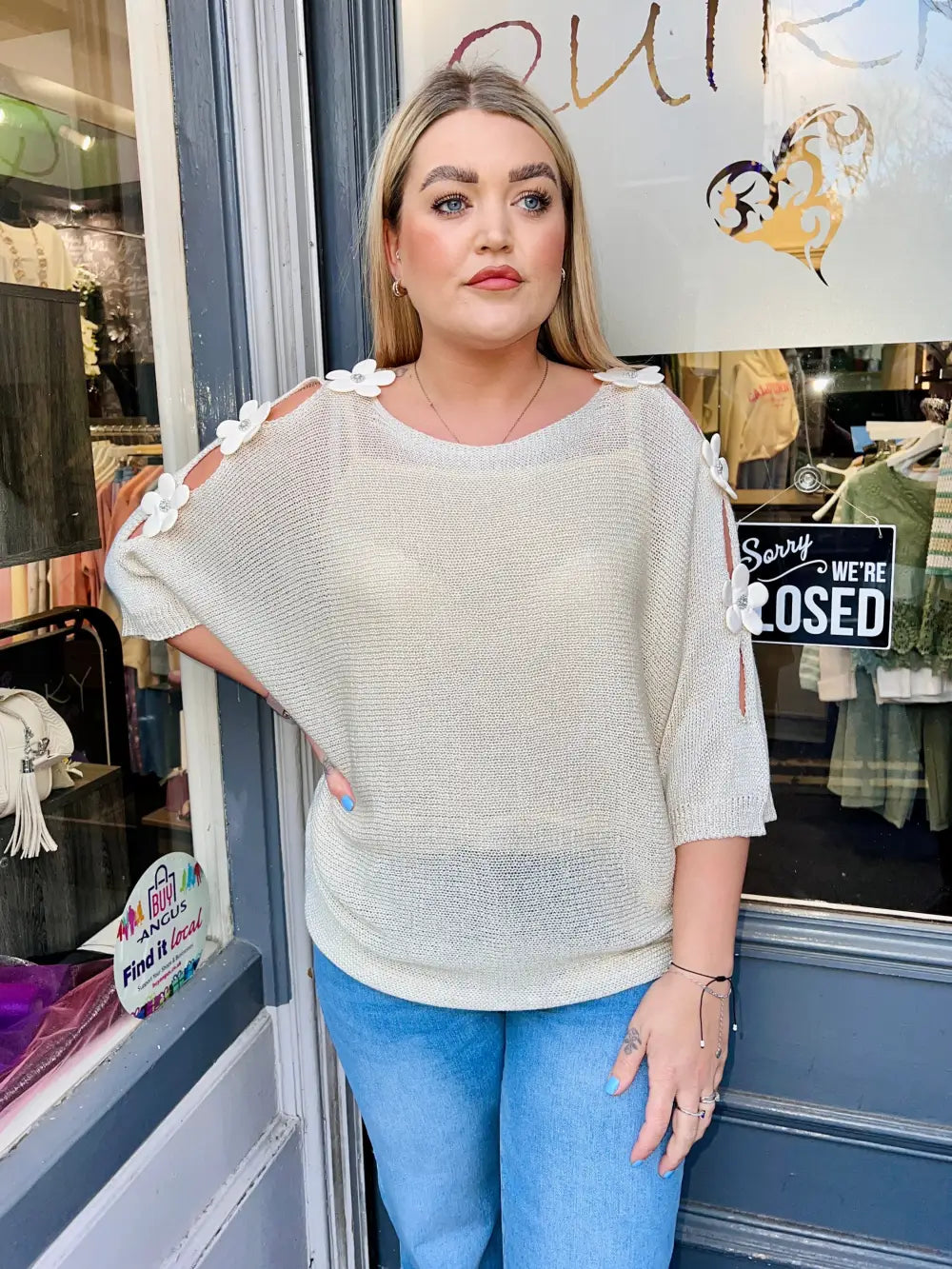 Daisy Embellished Sleeve Knit BEIGE - Knitwear