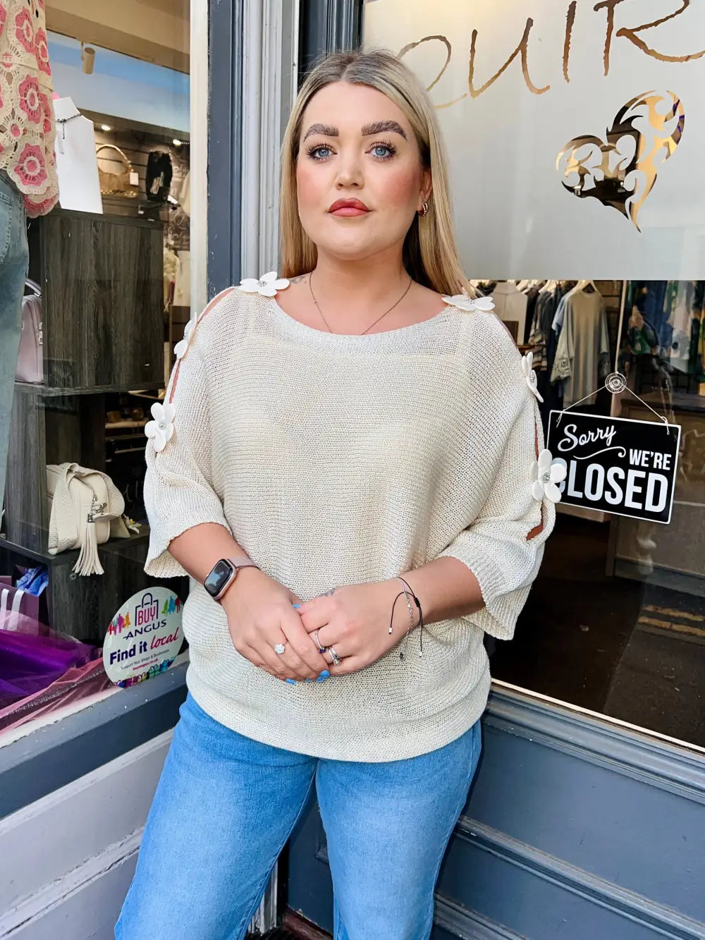 Daisy Embellished Sleeve Knit BEIGE - Knitwear