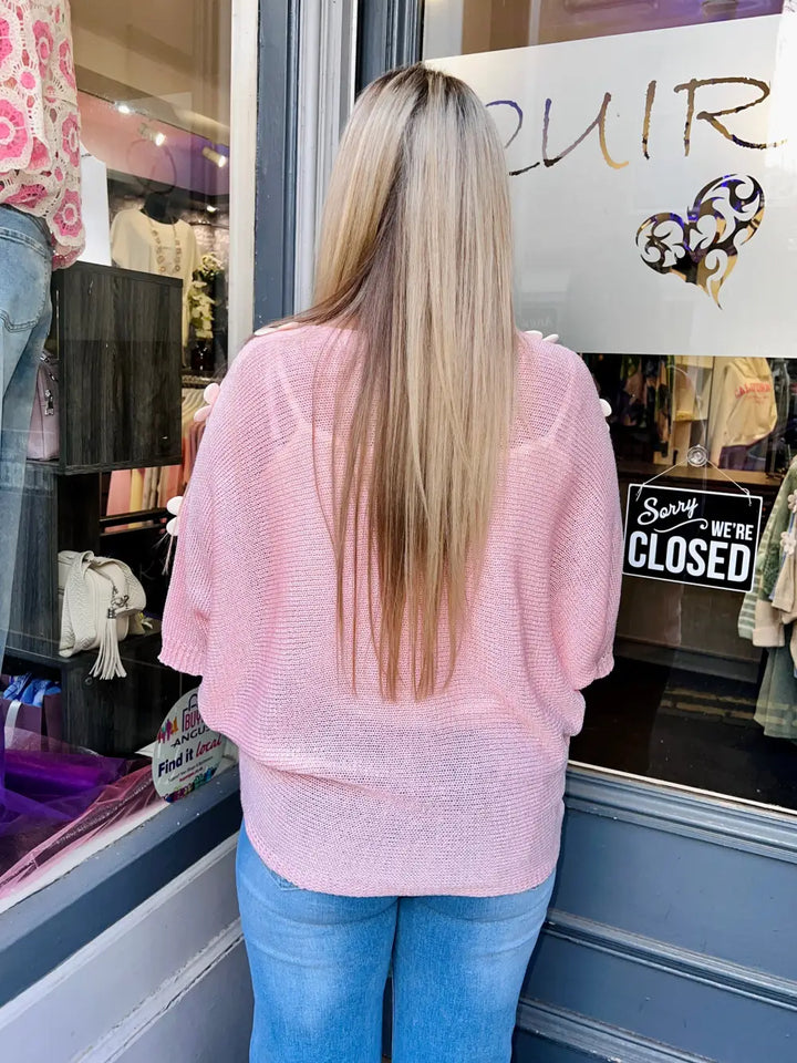 Daisy Embellished Sleeve Knit PALE PINK - Knitwear