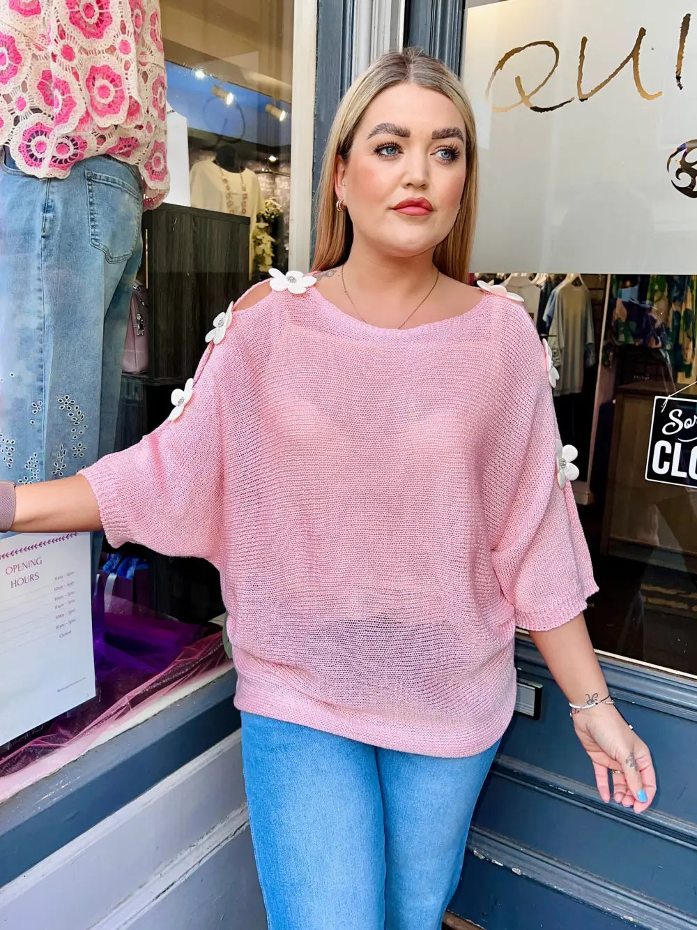 Daisy Embellished Sleeve Knit PALE PINK - Knitwear