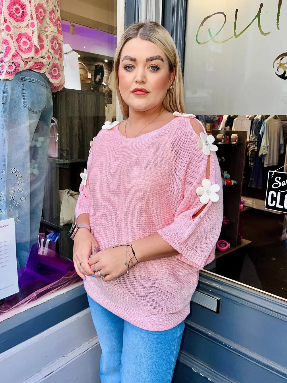 Daisy Embellished Sleeve Knit PALE PINK - Knitwear