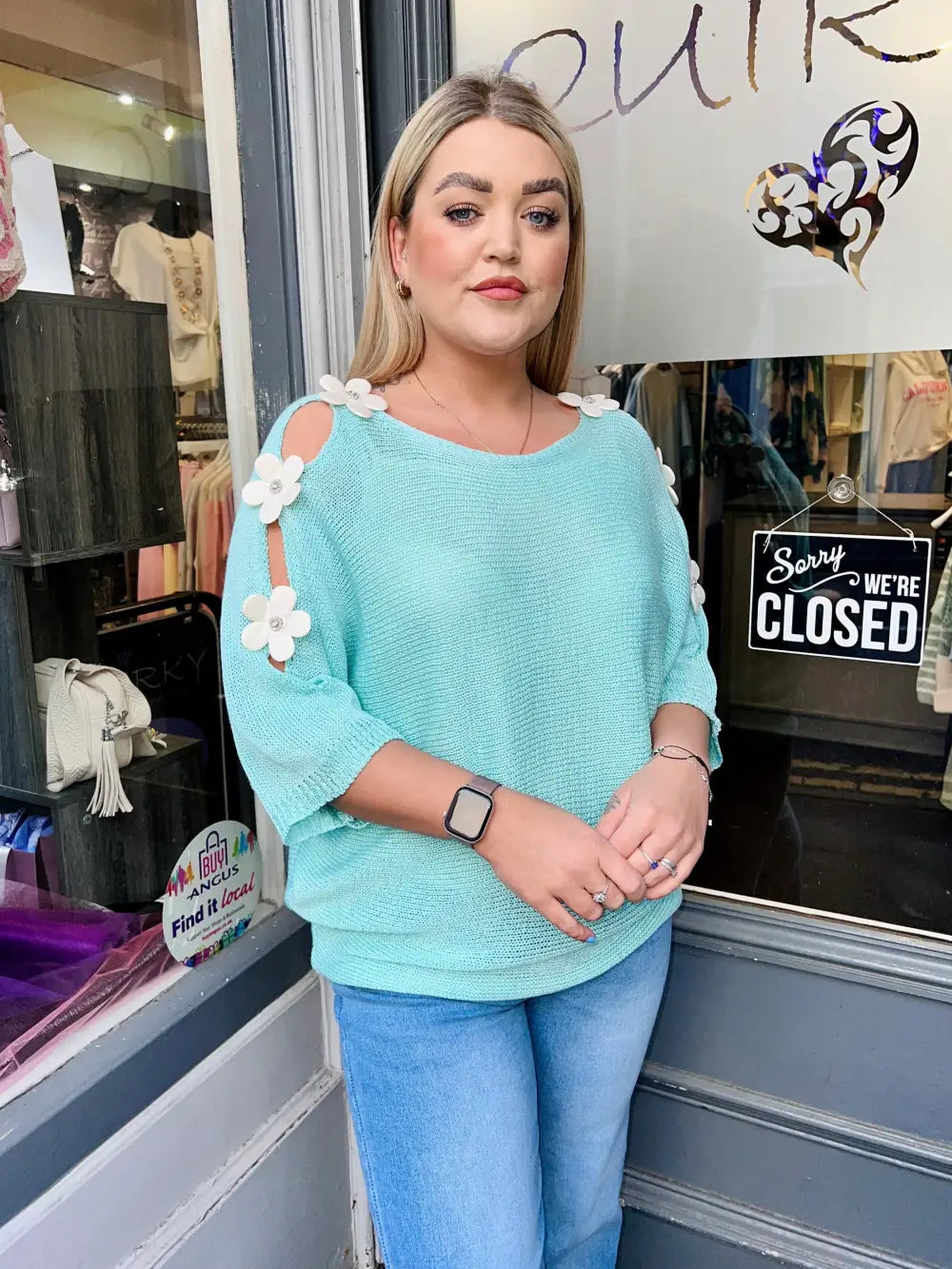 Daisy Embellished Sleeve Knit SEA GREEN - Knitwear