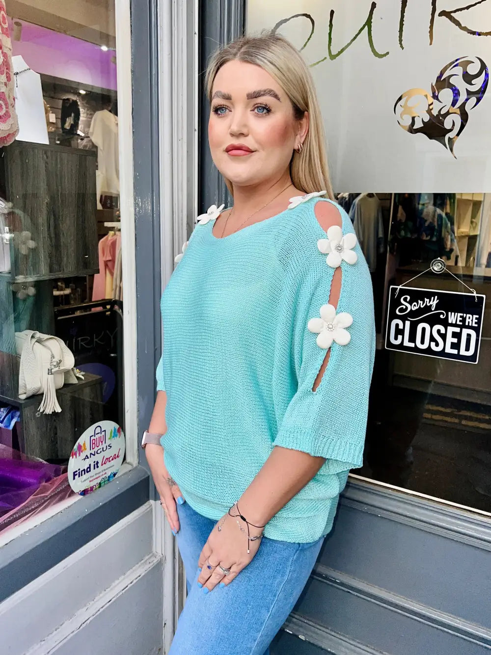 Daisy Embellished Sleeve Knit SEA GREEN - Knitwear