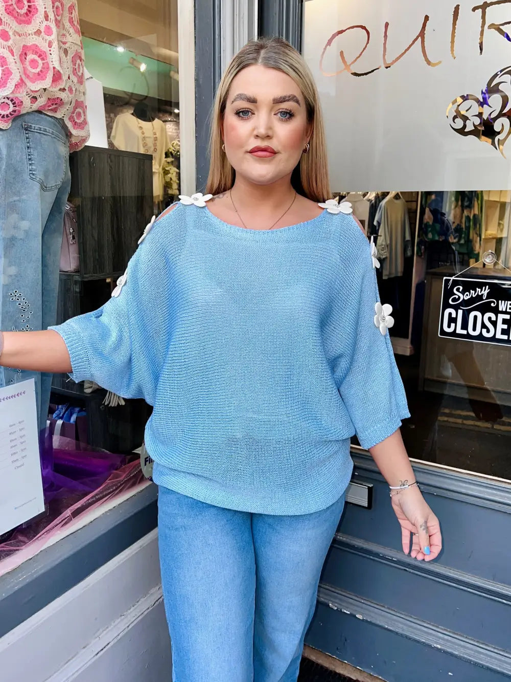 Daisy Embellished Sleeve Knit SKYE BLUE - Knitwear