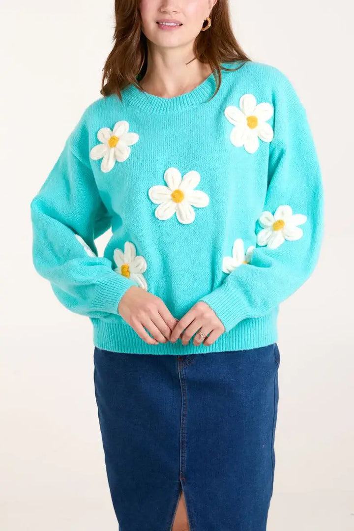 Daisy Knitted Jumper AQUA - S/M 8-12 - Knitwear