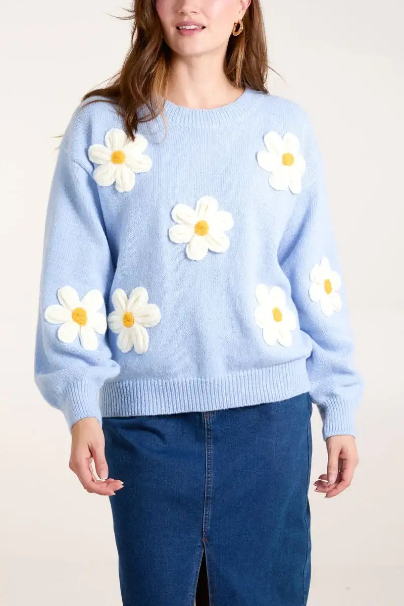 Daisy Knitted Jumper PALE BLUE - S/M 8-12 - Knitwear