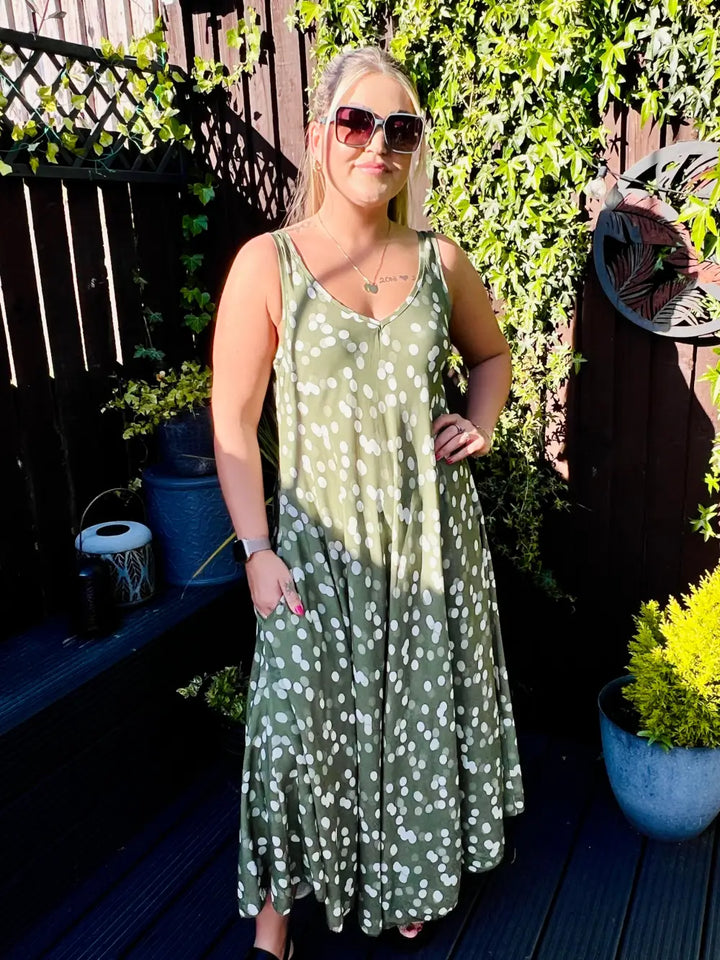 Dakota Polka Dot Dress KHAKI