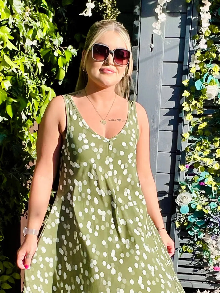 Dakota Polka Dot Dress KHAKI