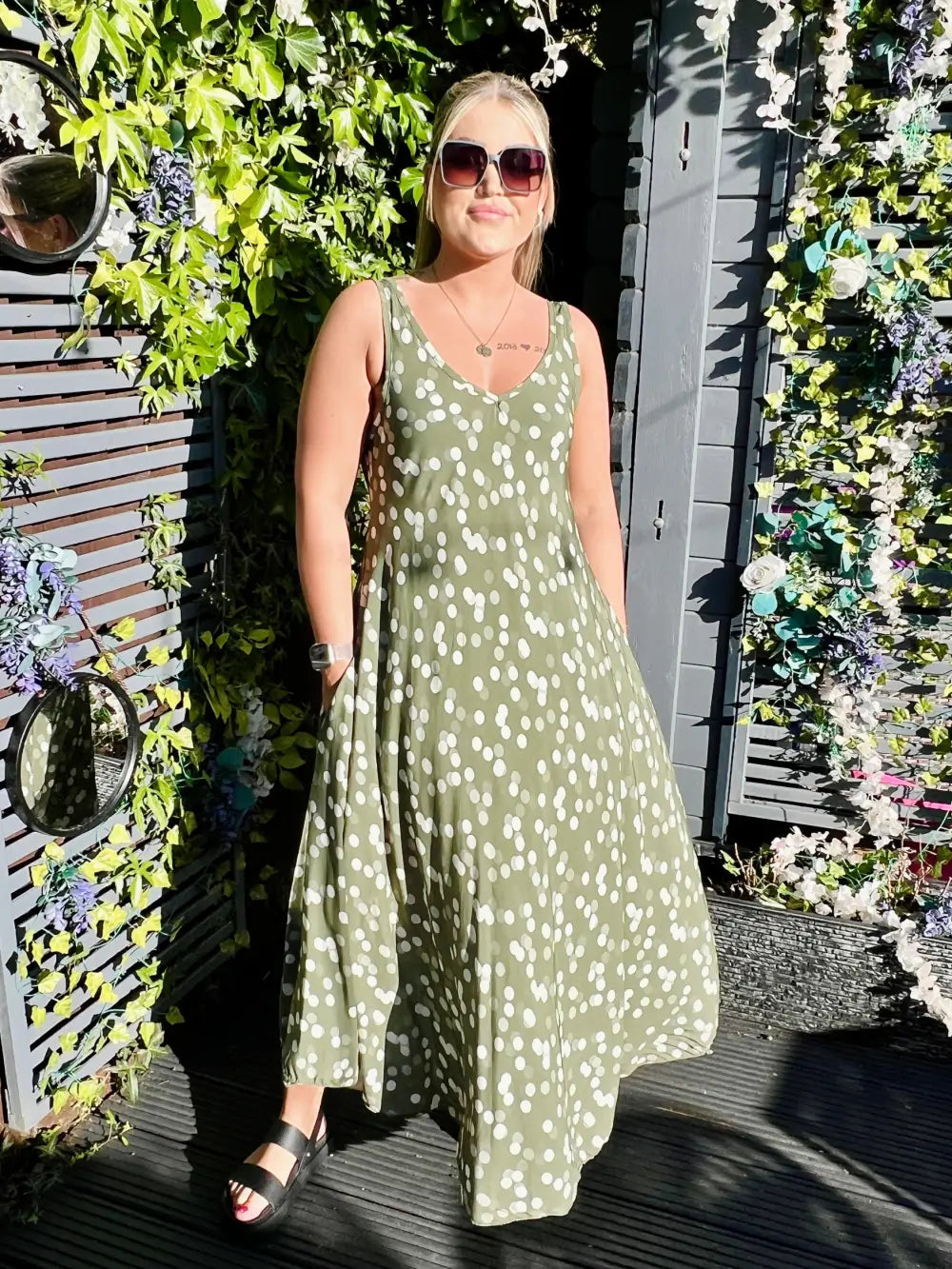 Dakota Polka Dot Dress KHAKI