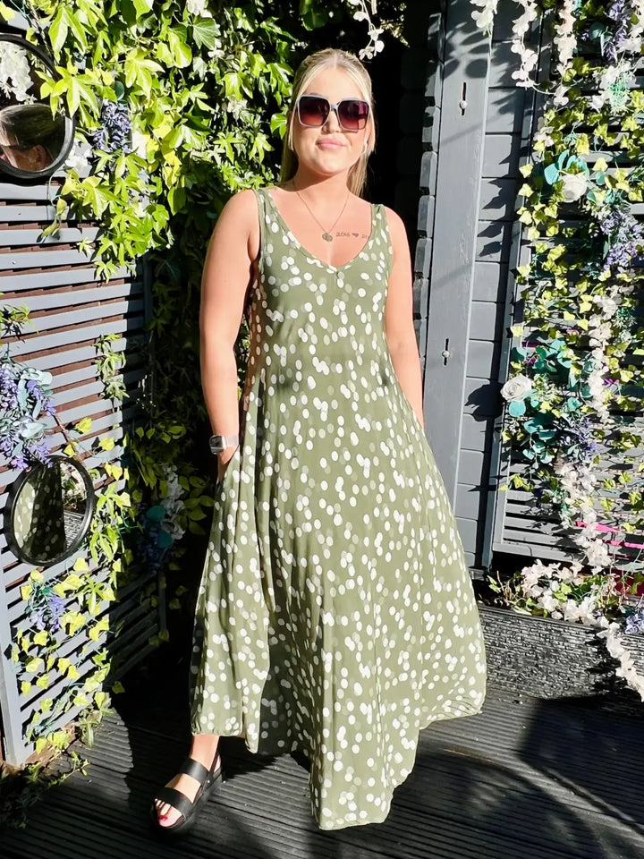 Dakota Polka Dot Dress KHAKI