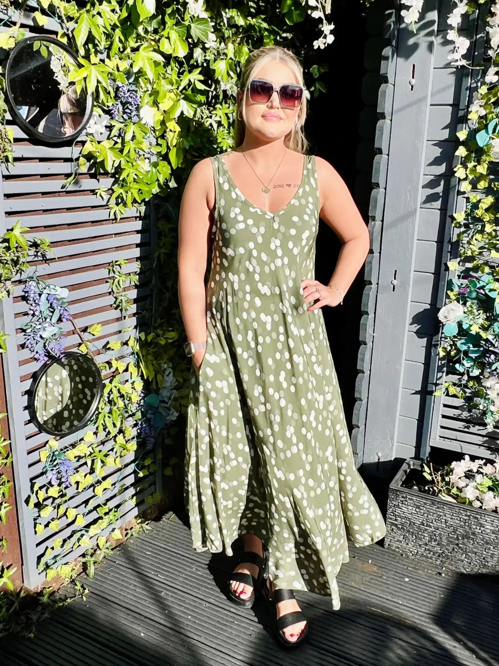 Dakota Polka Dot Dress KHAKI