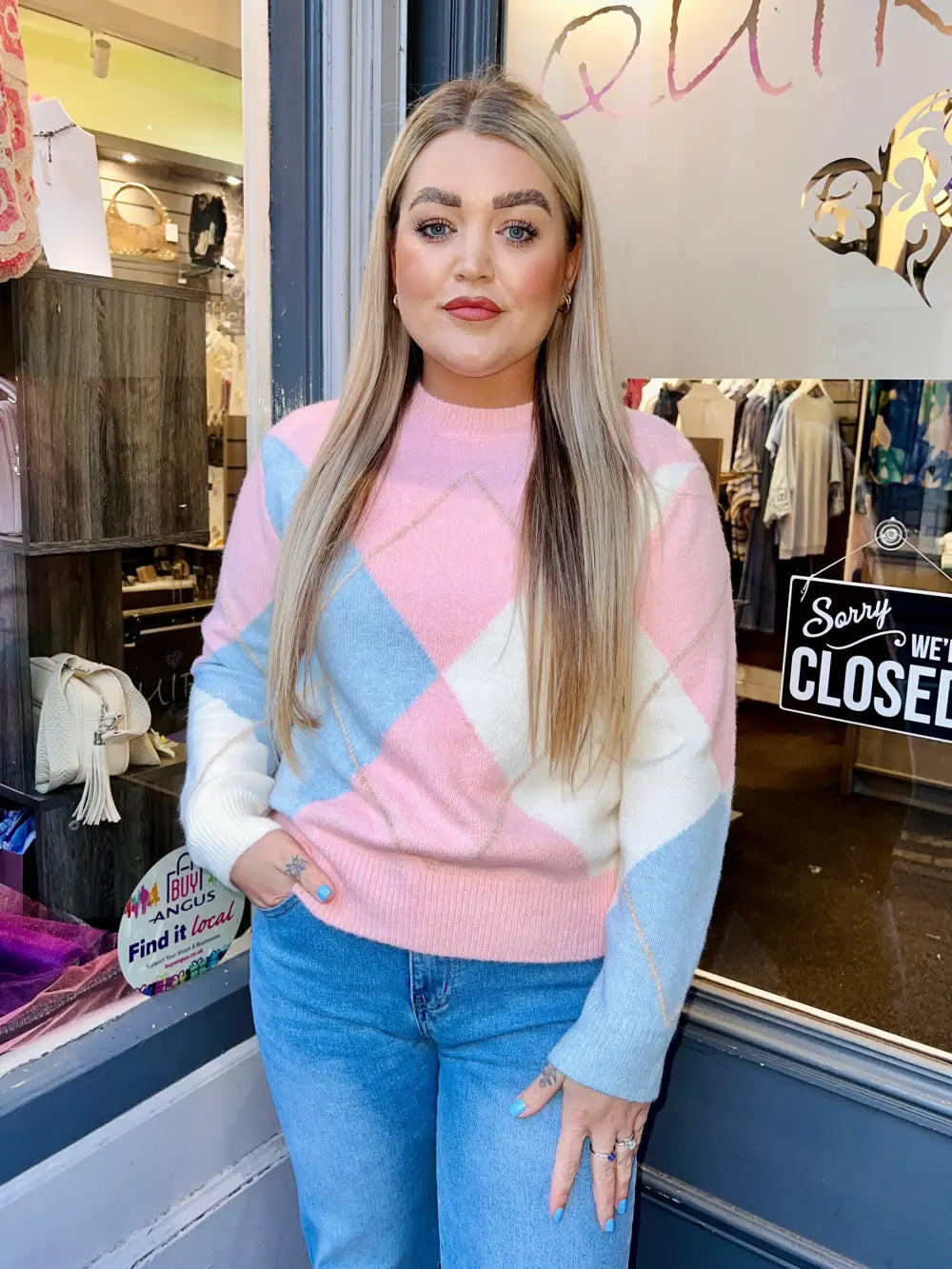 Darci Argyle Print Jumper PINK