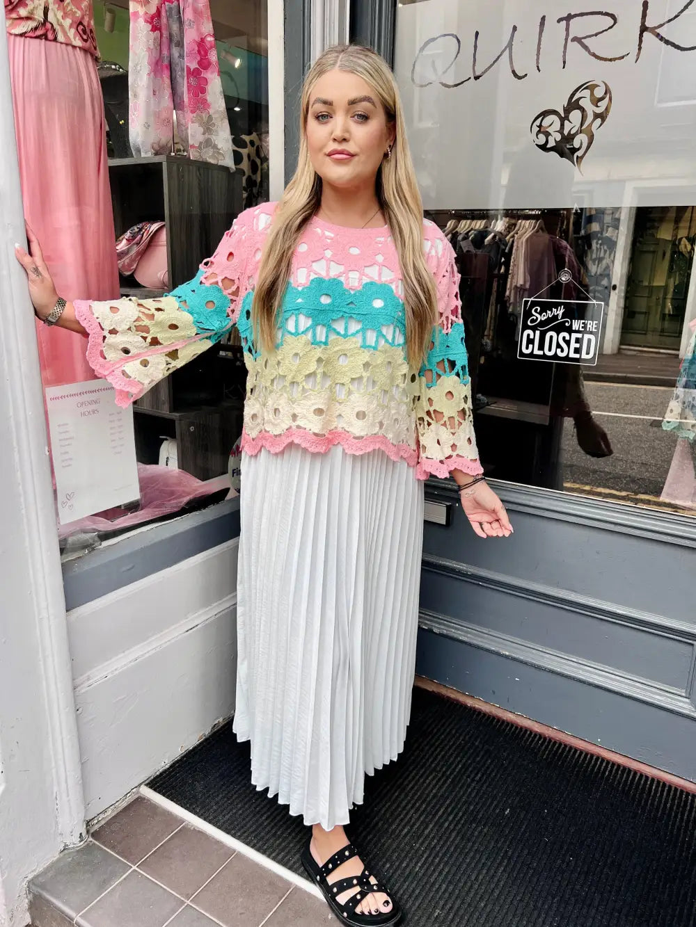 Delilah Multicolour Crochet Top LIGHT PINK