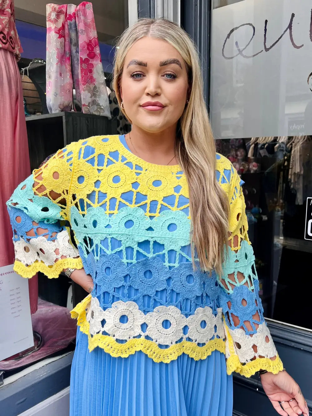 Delilah Multicolour Crochet Top YELLOW