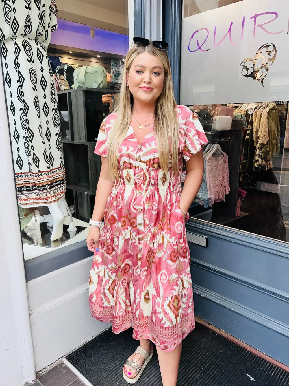 Demi Aztec Midi Dress DUSKY PINK