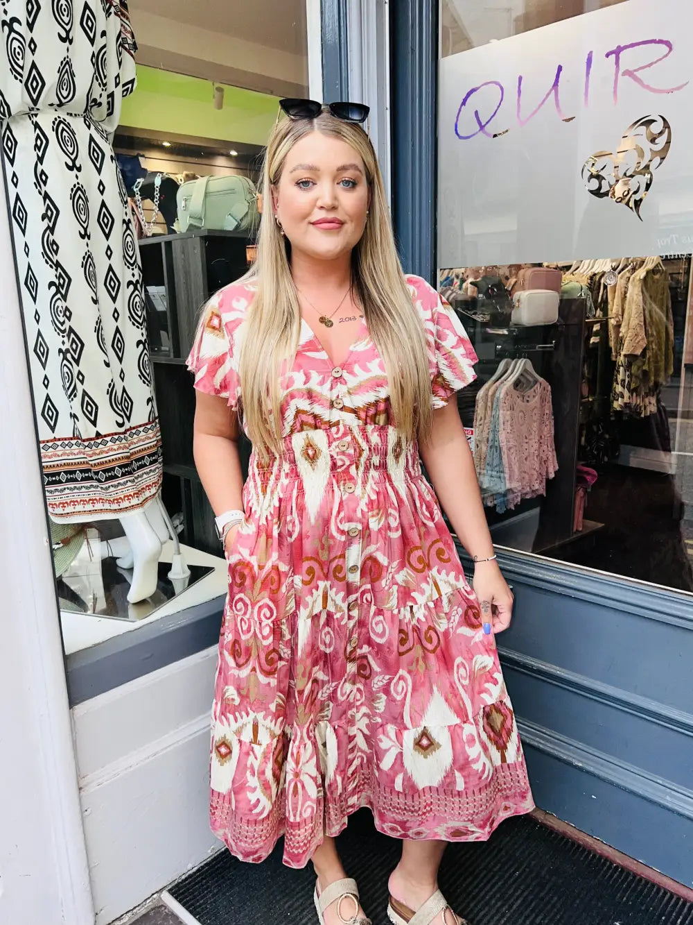 Demi Aztec Midi Dress DUSKY PINK